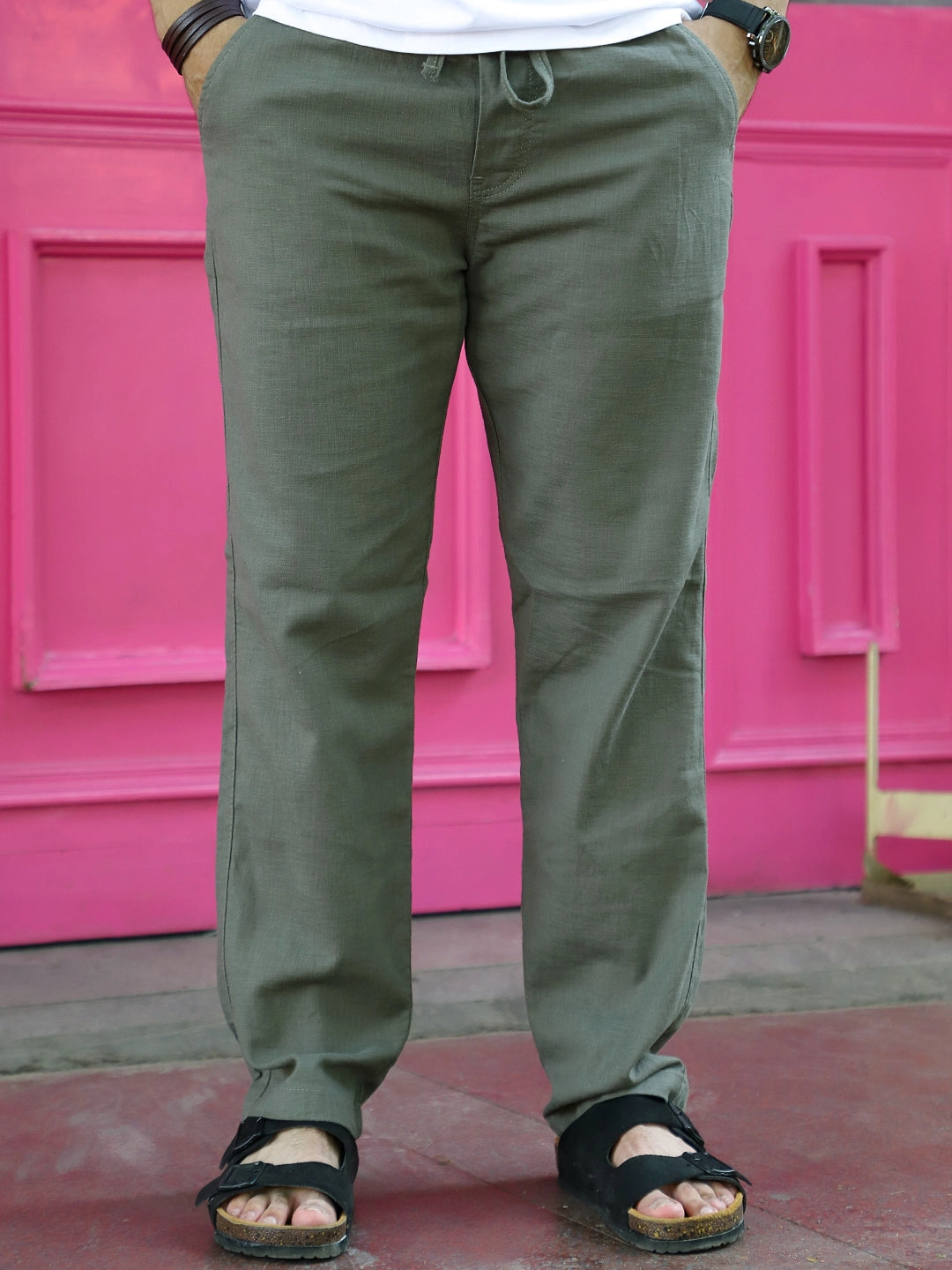 Cravern Sage Green Baggy Fit Cotton Trouser