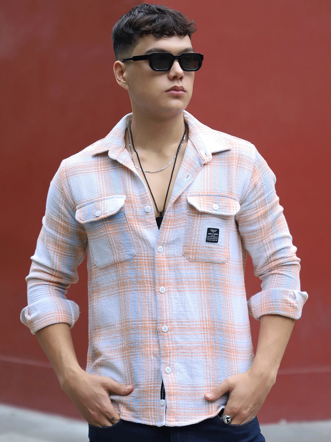 Bermingham Peach Check Full Sleeve Shirt