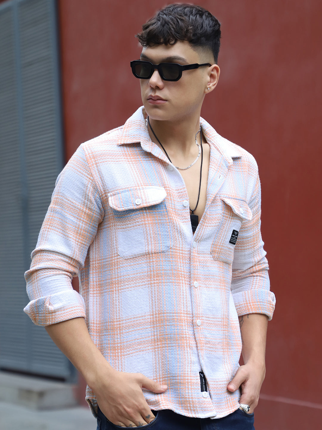 Bermingham Peach Check Full Sleeve Shirt