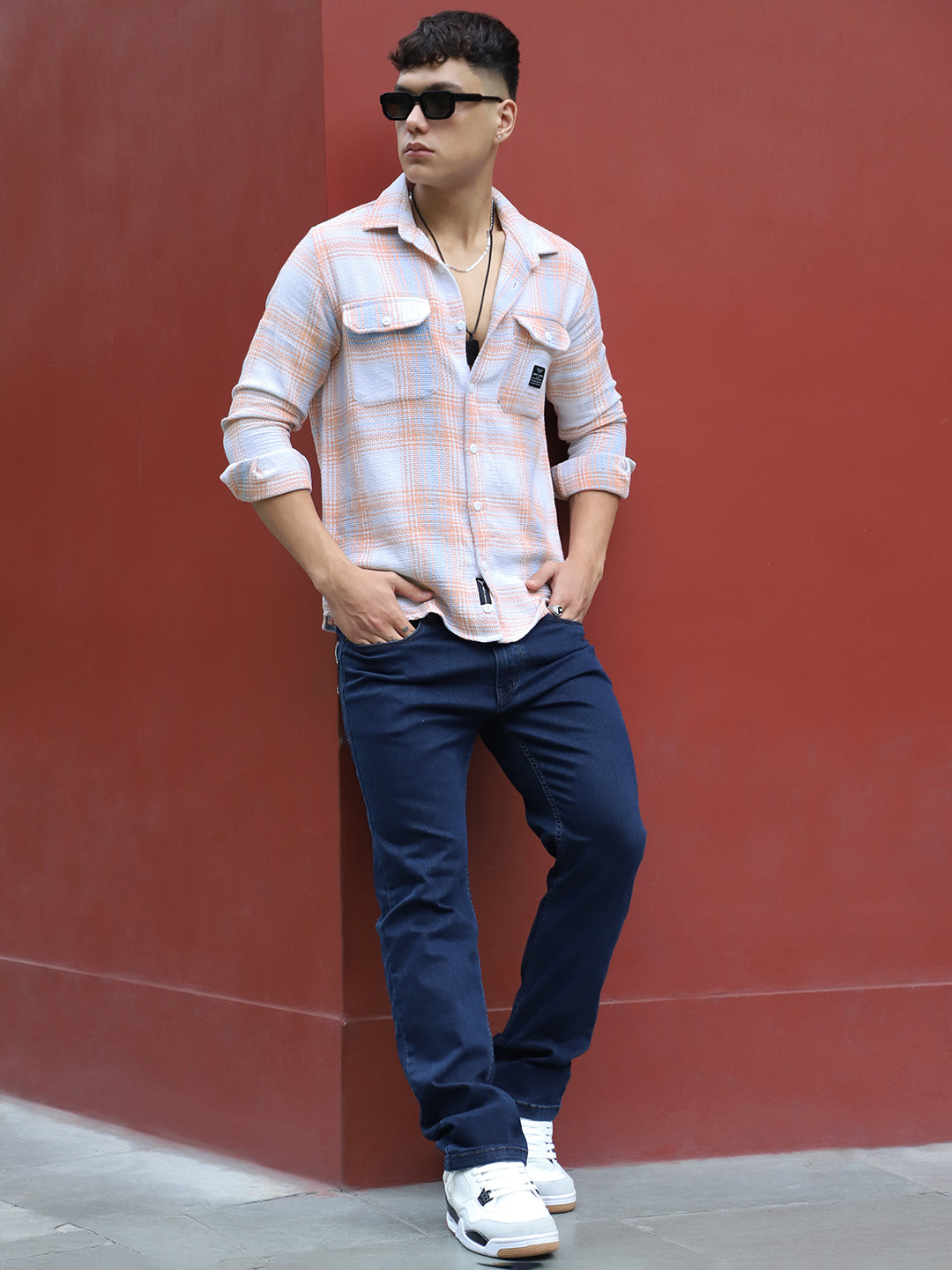 Bermingham Peach Check Full Sleeve Shirt