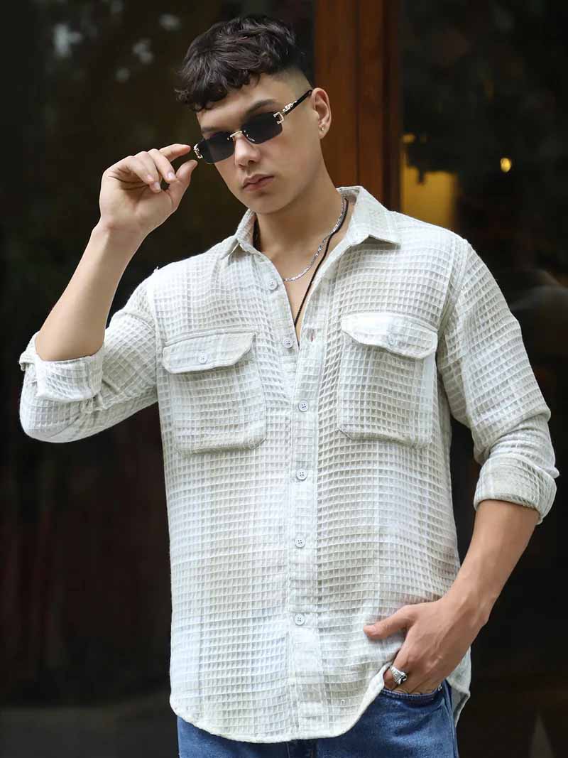 Milan Mood White Full Sleeve Check Shirt