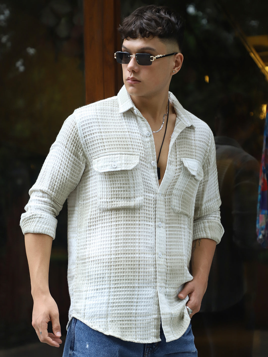 Milan Mood White Full Sleeve Check Shirt