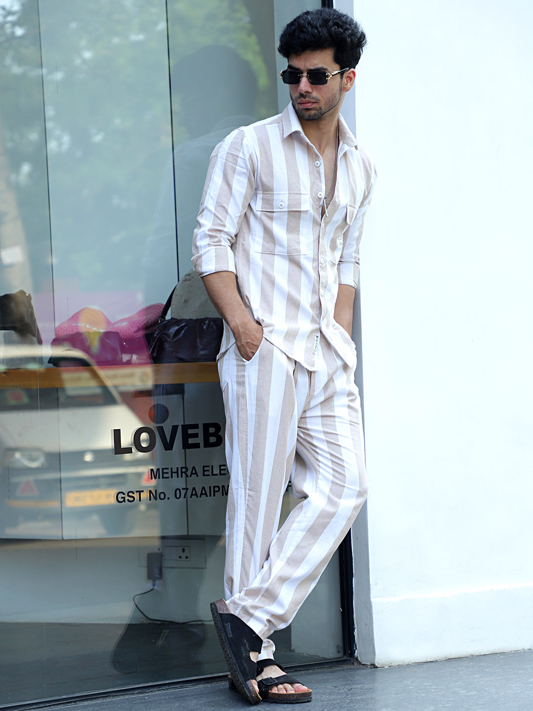 Solmera Beige Cotton Stripe Co Ord Set