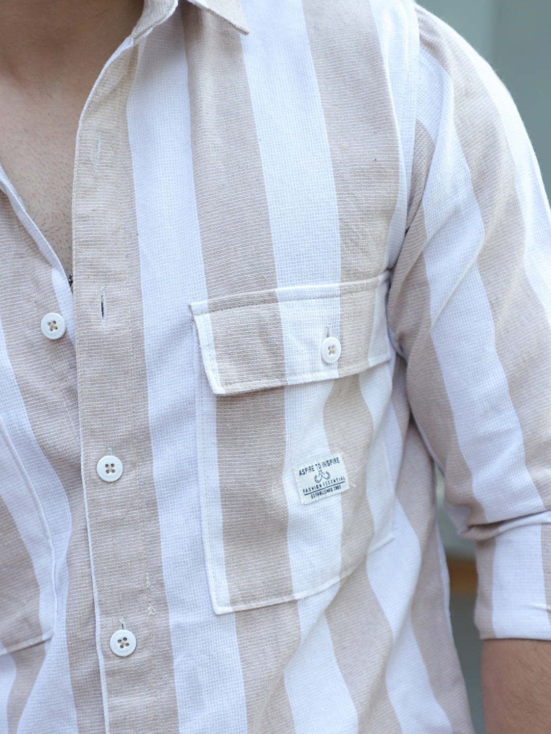 Solmera Beige Cotton Stripe Co Ord Set