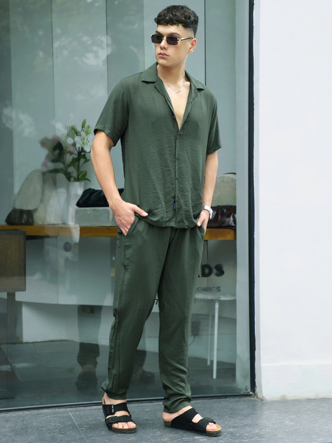 Linen Atlantica Dark Green Co-Ord Set