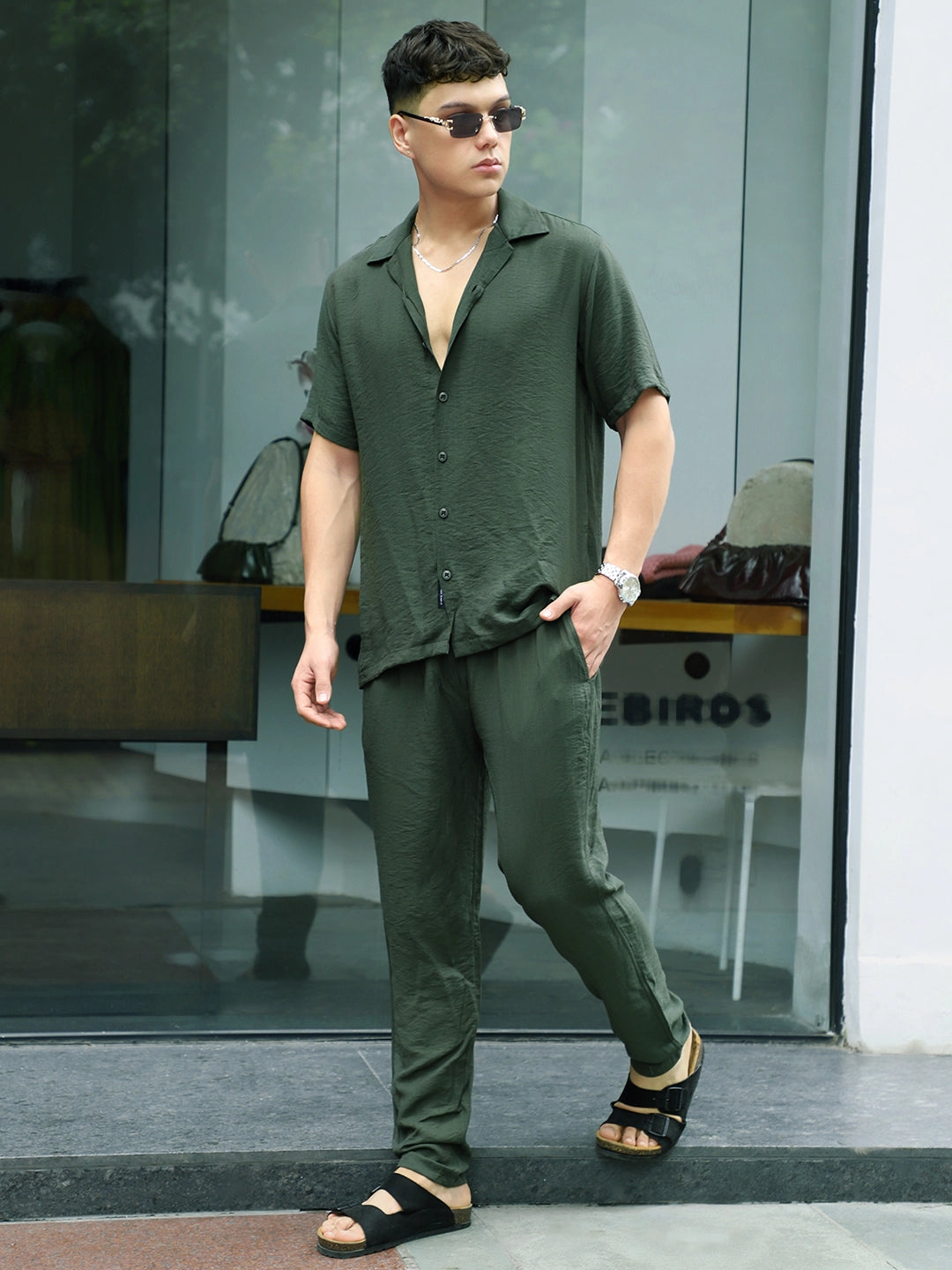 Linen Atlantica Dark Green Co-Ord Set