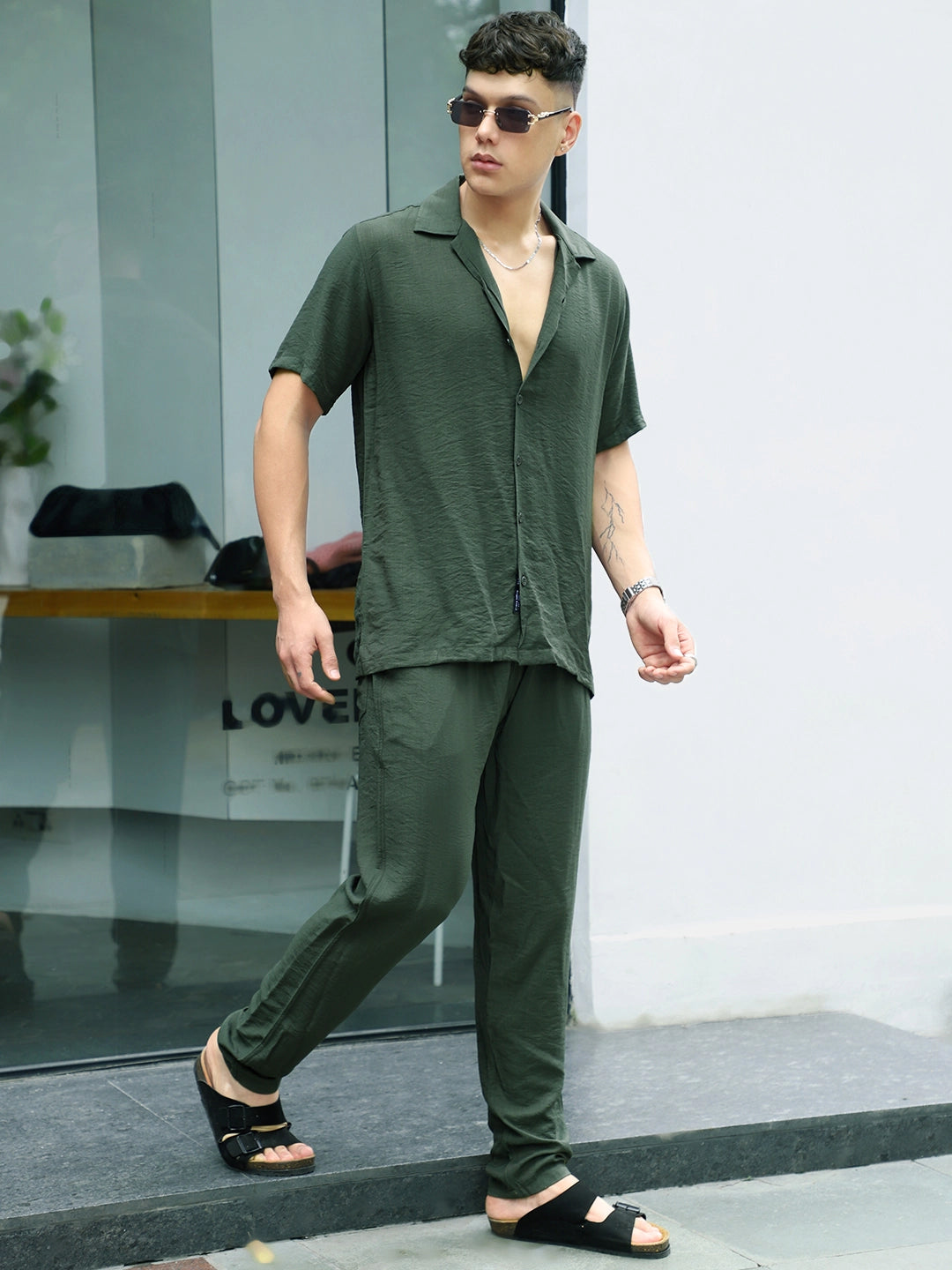 Linen Atlantica Dark Green Co-Ord Set