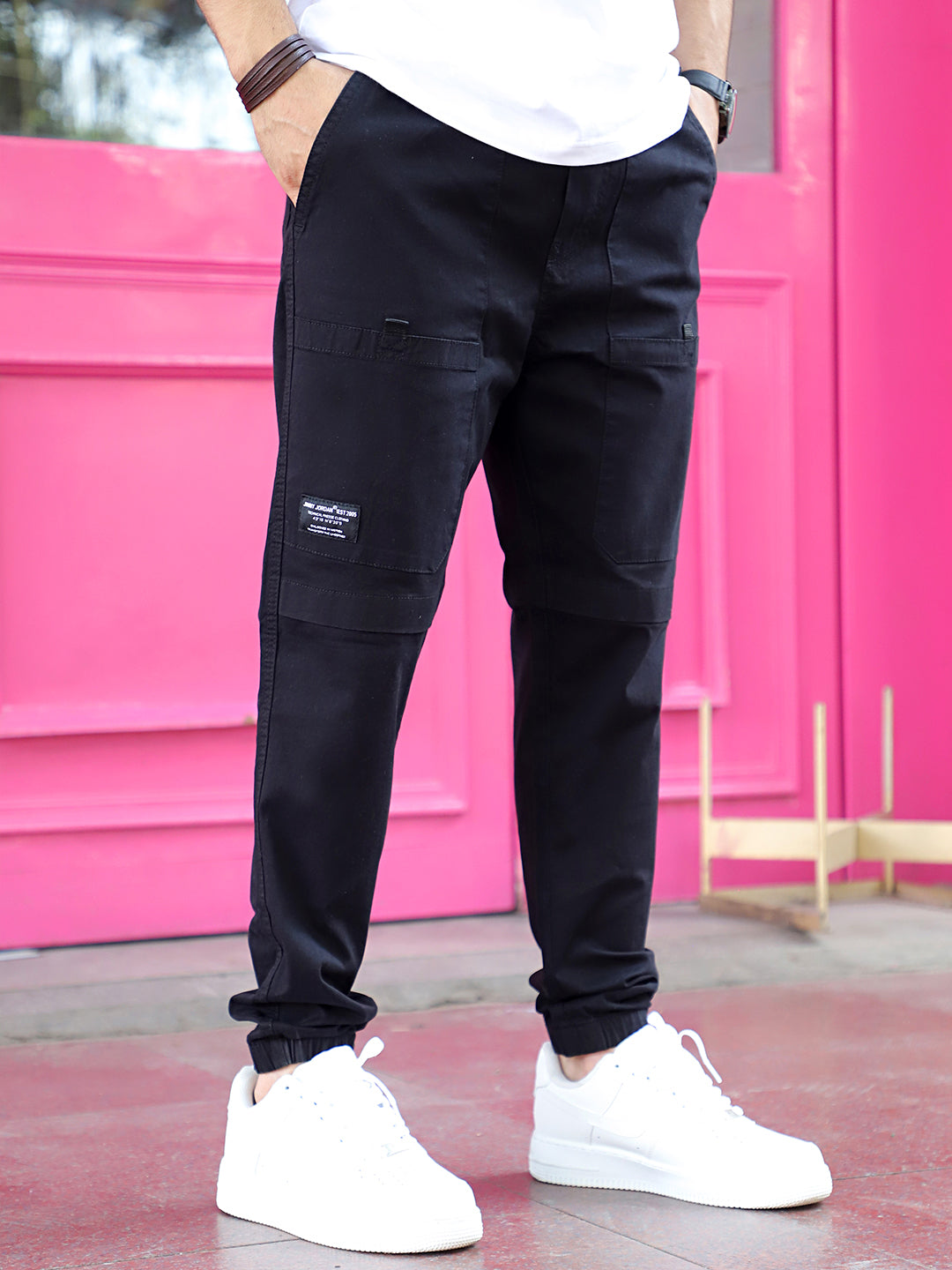 VeroBlend Black Baggy Fit Cotton Cargo