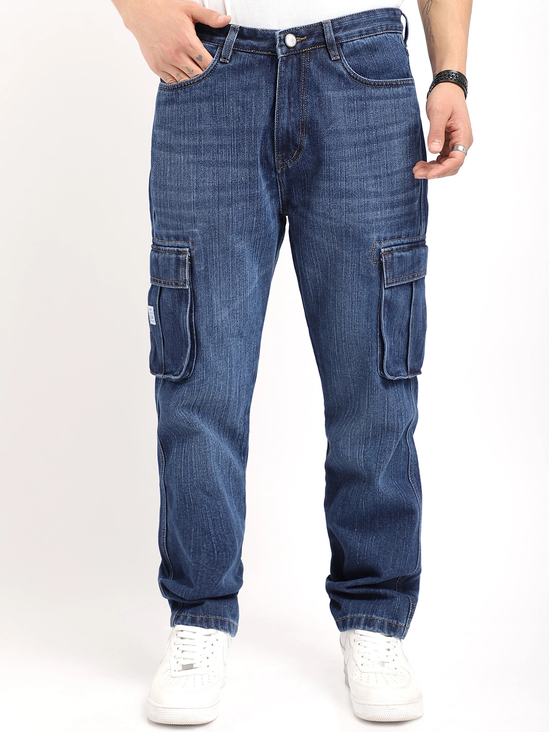 Men Dark Blue Denim Cargo