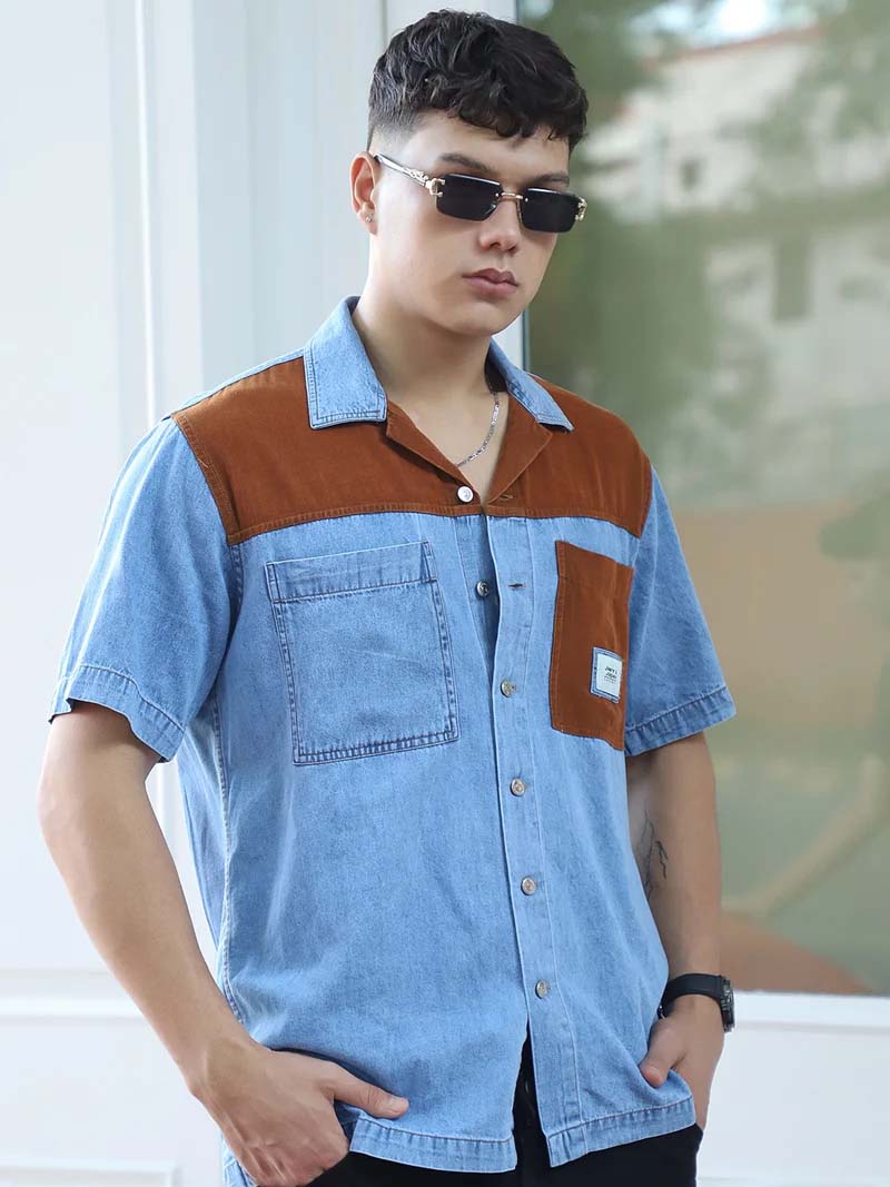 Calmyra Colembia Blue Denim Half Sleeve Shirt