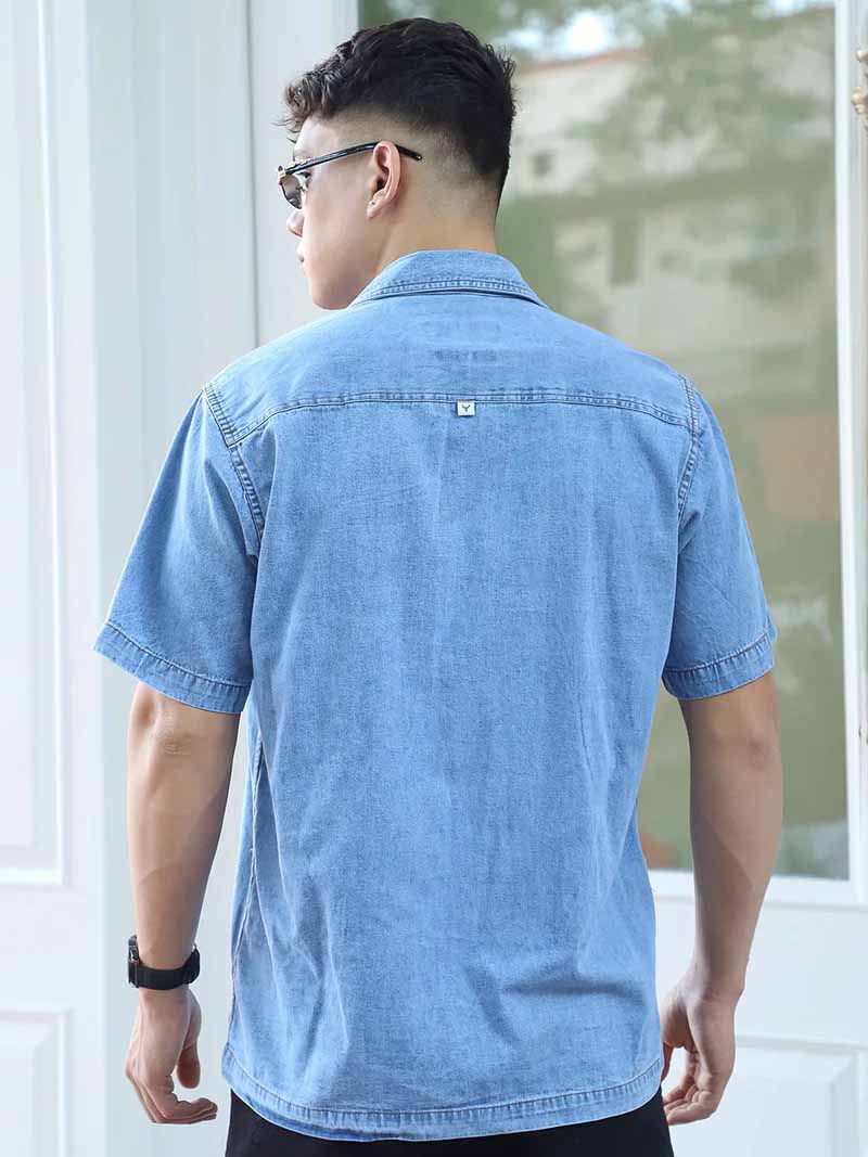 Calmyra Colembia Blue Denim Half Sleeve Shirt