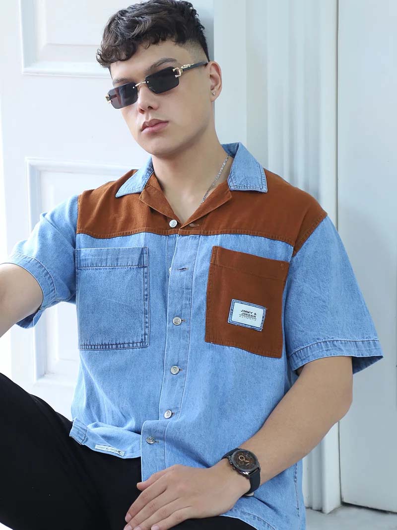 Calmyra Colembia Blue Denim Half Sleeve Shirt