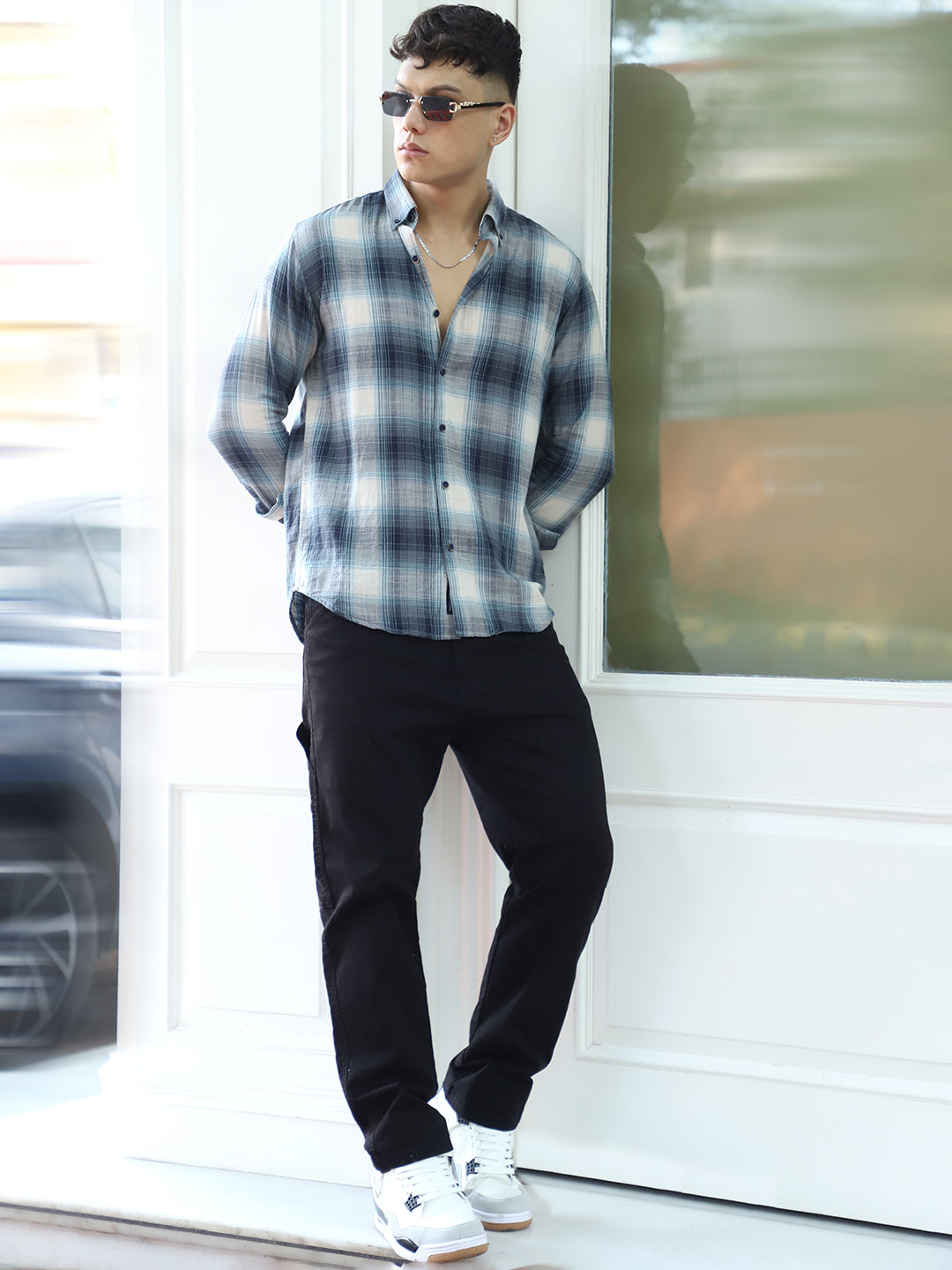 Obsidian Blue Cotton Check Shirt