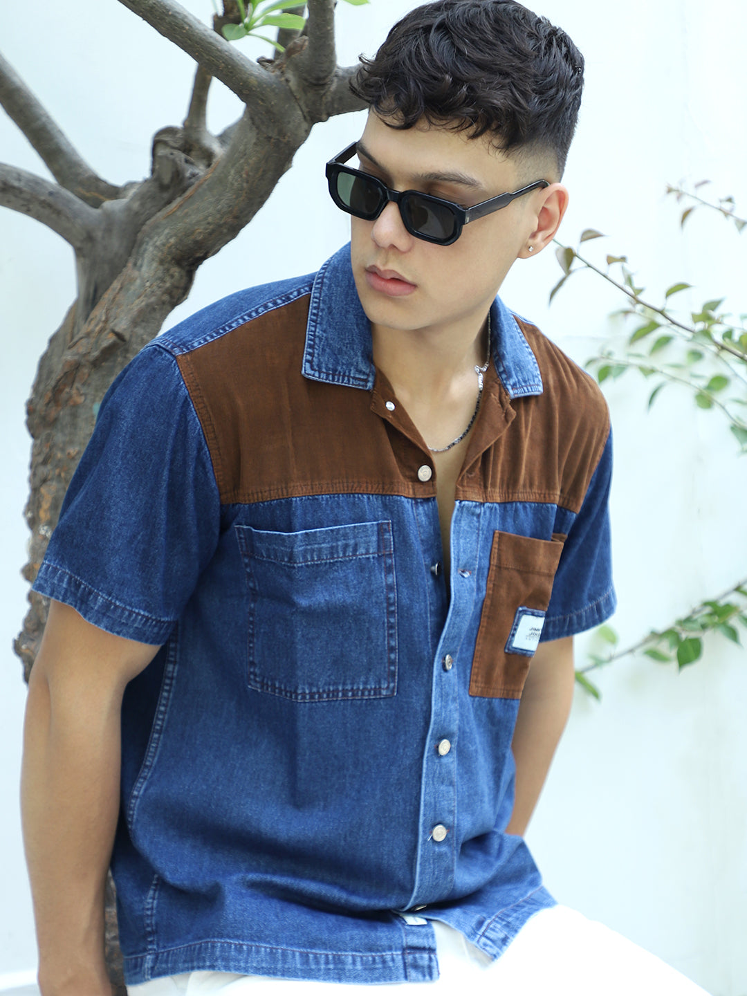 Calmyra Aegean Blue Denim Half Sleeve Shirt