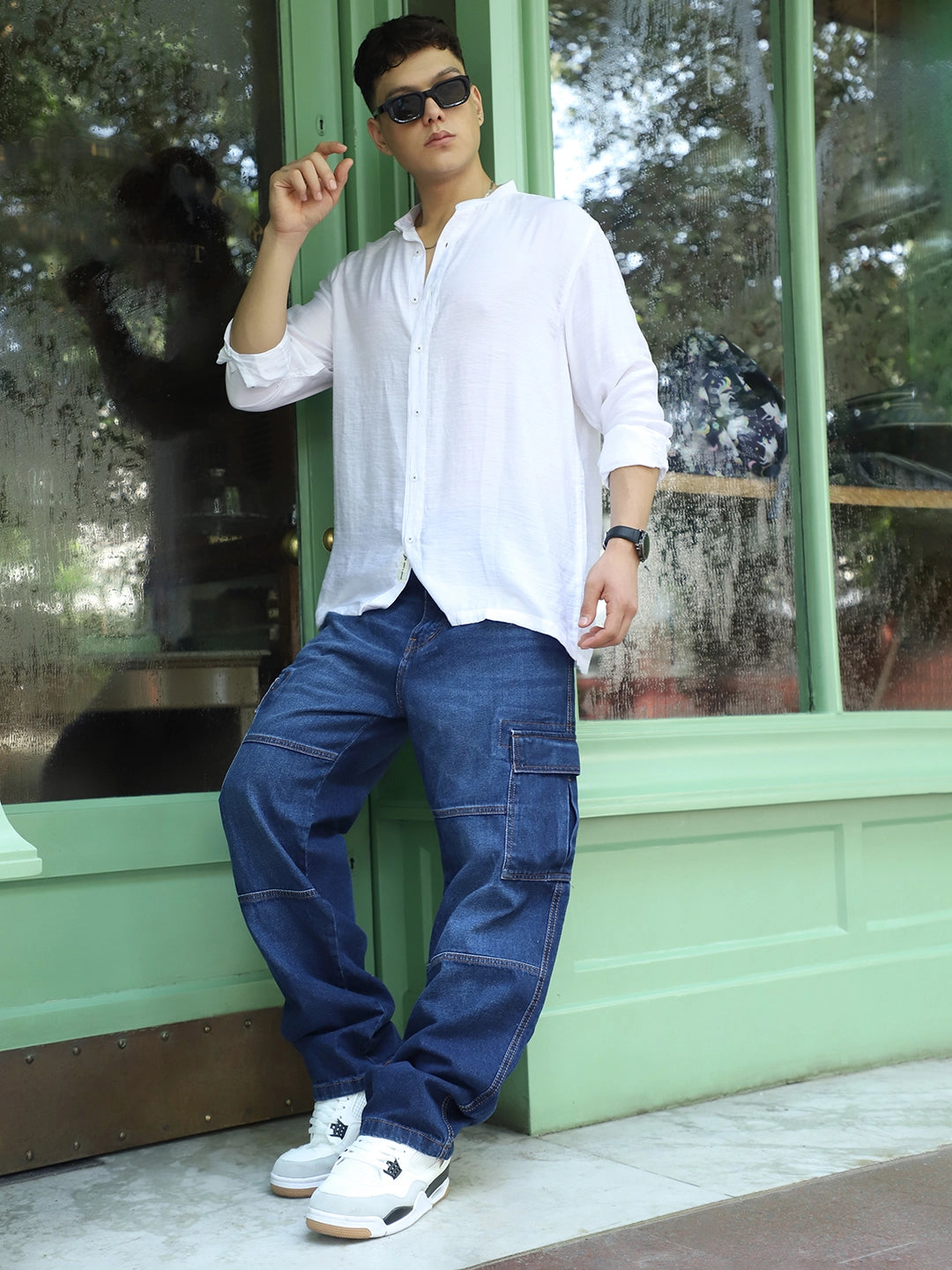Noir Yale Blue Baggy Fit Denim Cargo