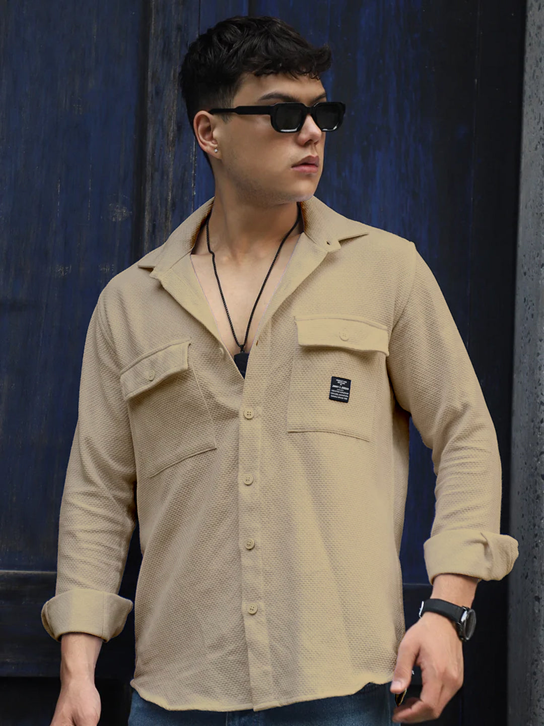 Tuscan Almond Brown Texture Full Sleeve Shirt