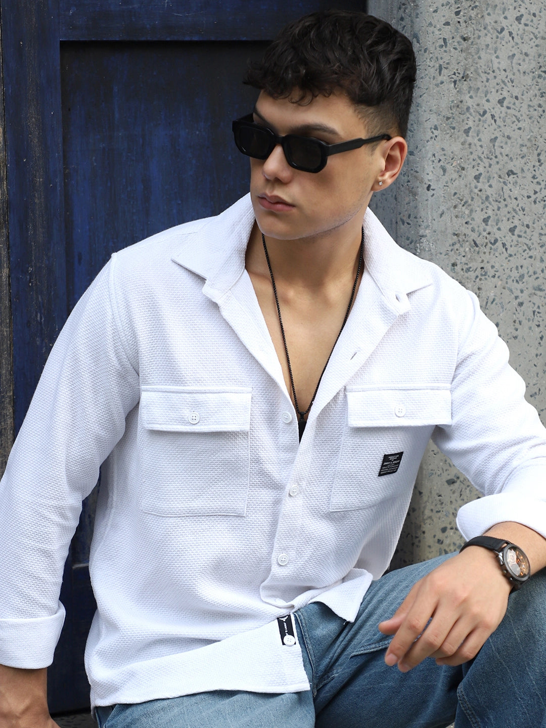 Tuscan White Texture Full Sleeve Shirt
