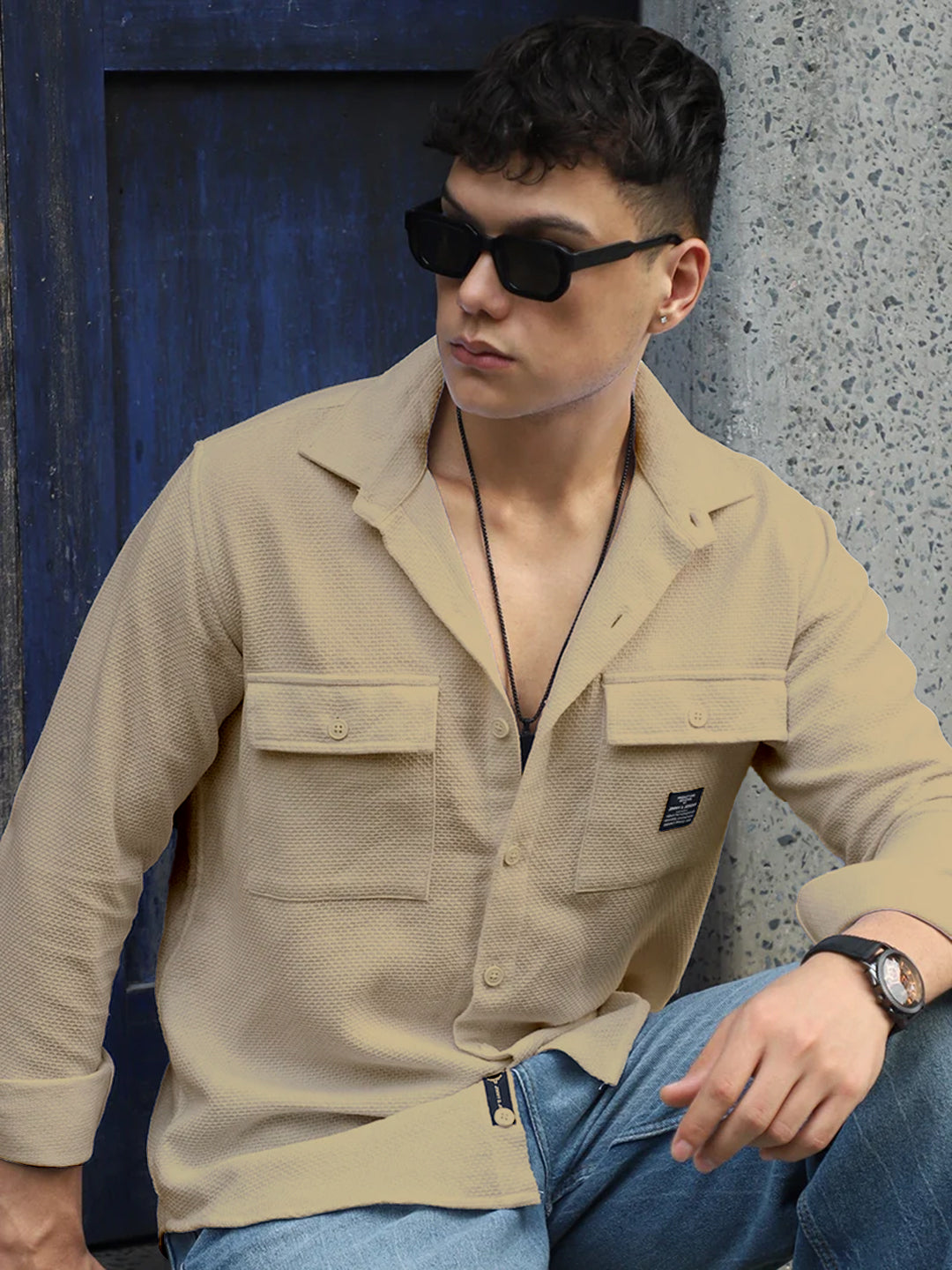 Tuscan Almond Brown Texture Full Sleeve Shirt