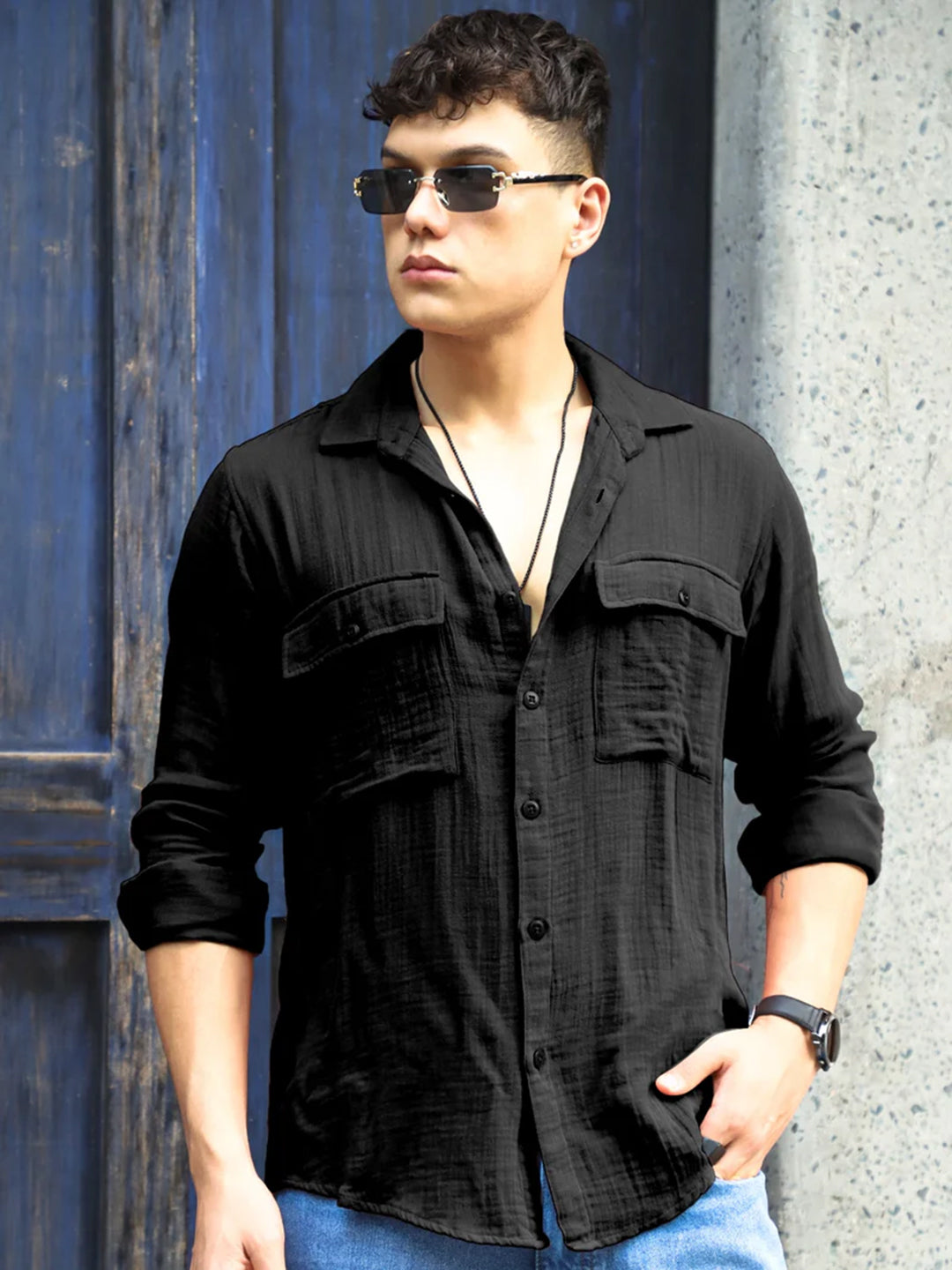 Vero Vibe Lucas Double Clothe Black Shirt