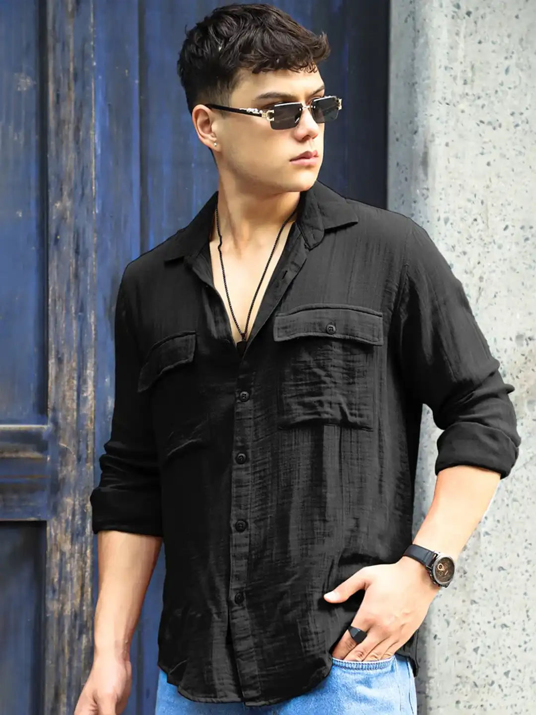Vero Vibe Lucas Double Clothe Black Shirt