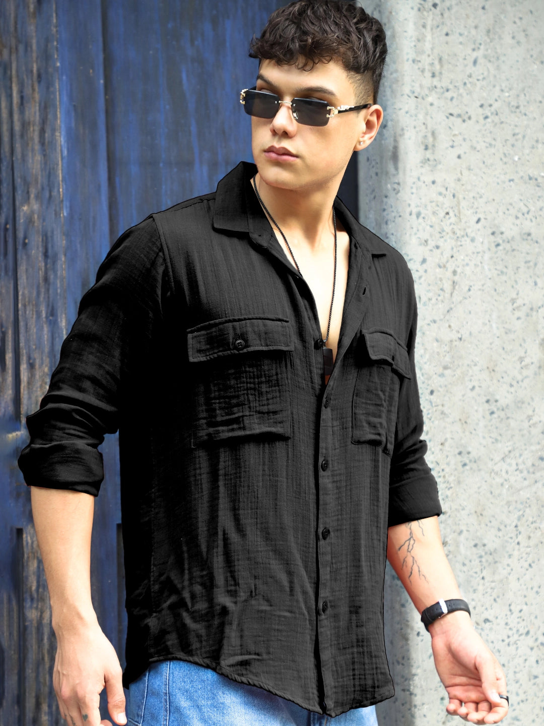 Vero Vibe Lucas Double Clothe Black Shirt