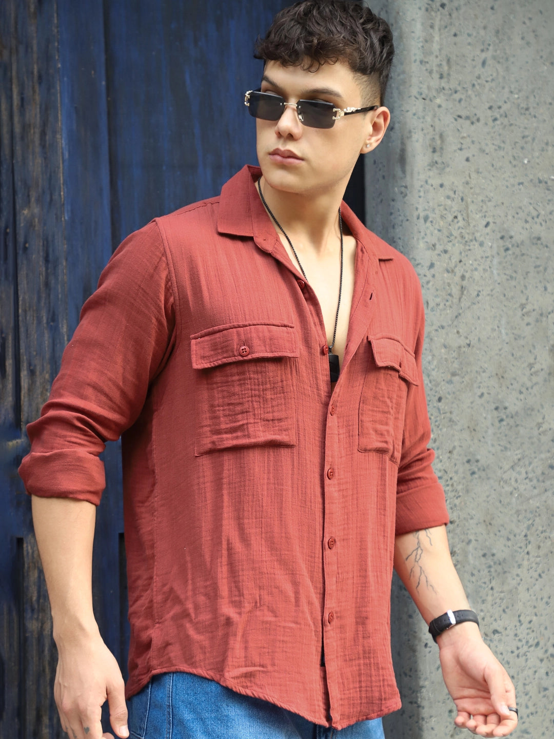 Vero Vibe Lucas Double Clothe Rust Shirt