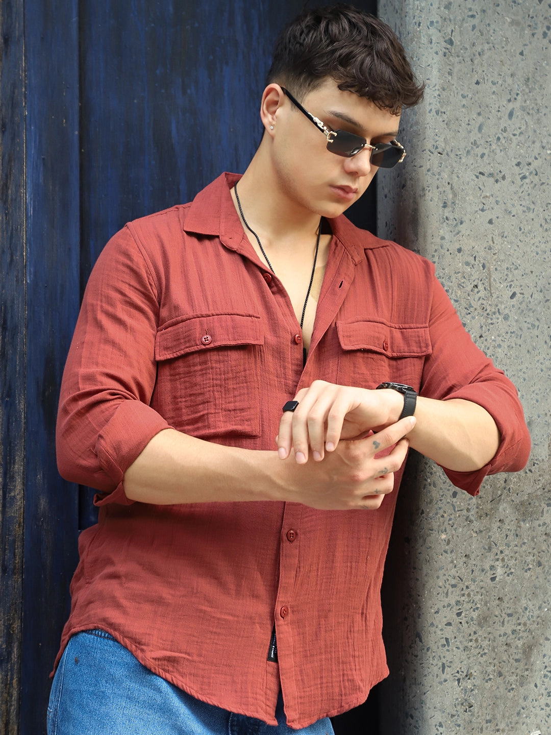 Vero Vibe Lucas Double Clothe Rust Shirt