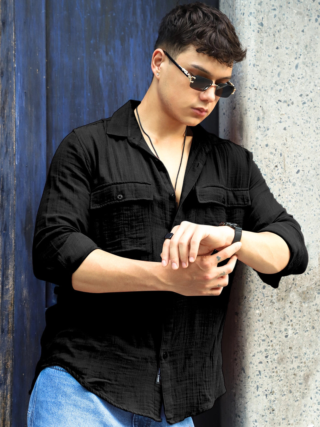 Vero Vibe Lucas Double Clothe Black Shirt