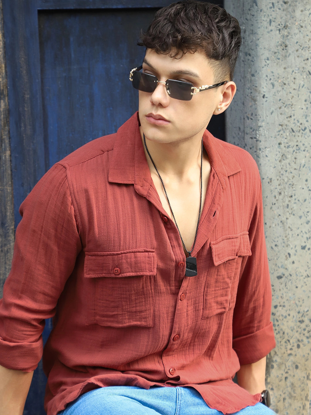 Vero Vibe Lucas Double Clothe Rust Shirt