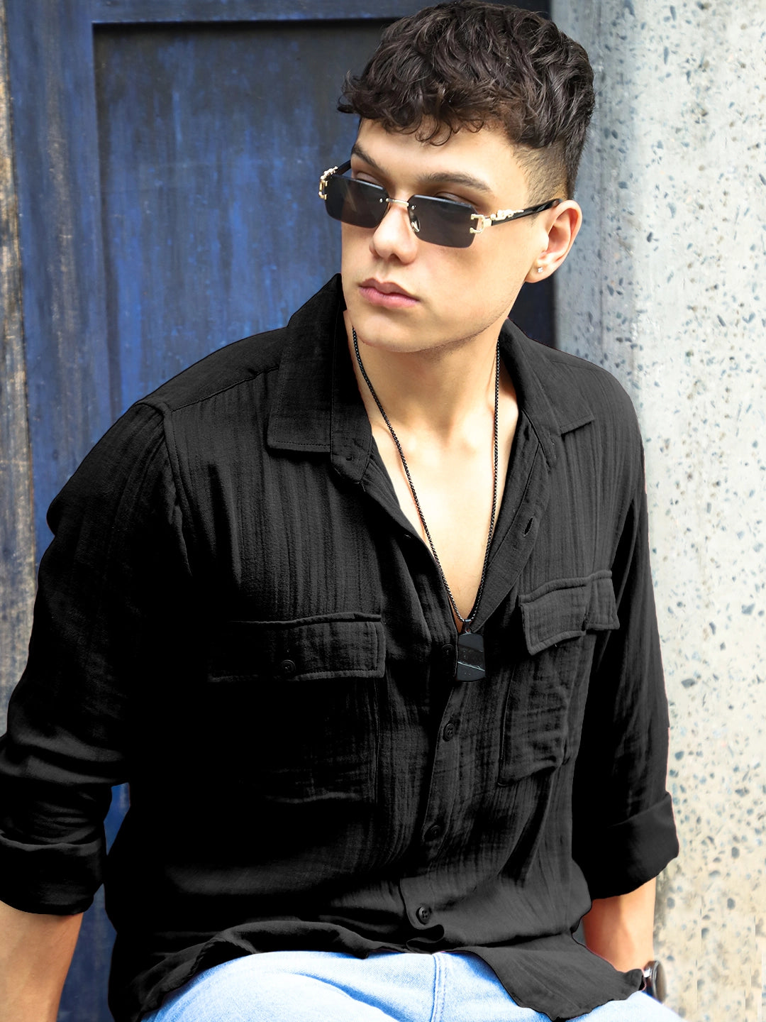 Vero Vibe Lucas Double Clothe Black Shirt
