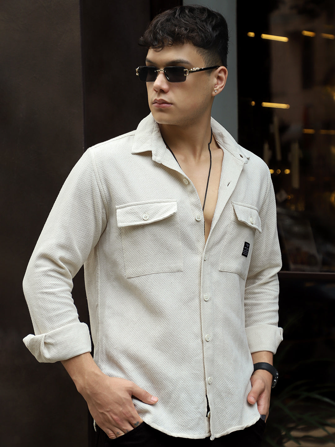 Tuscan Beige Texture Full Sleeve Shirt