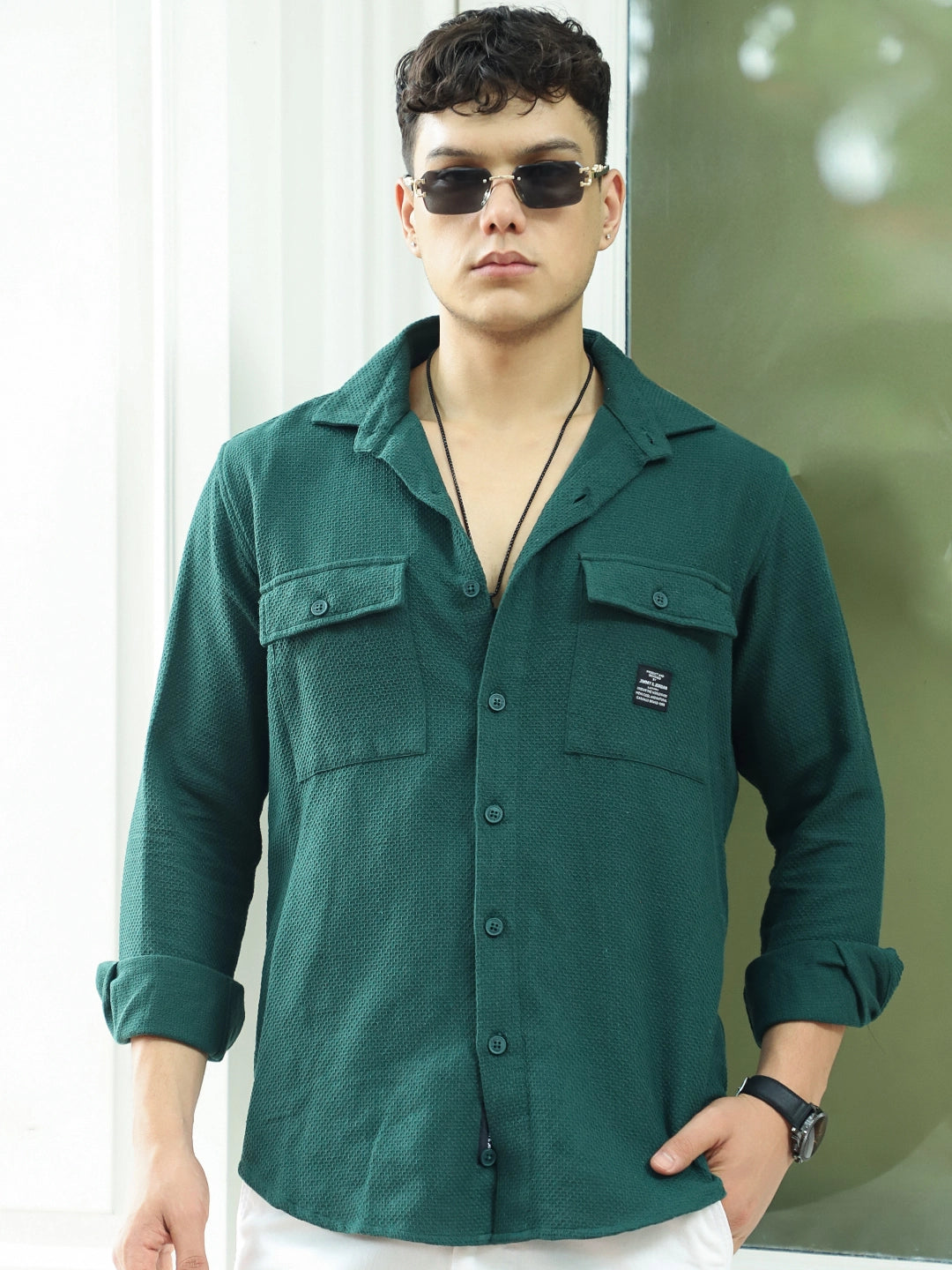 Tuscan Dark Green Texture Full Sleeve Shirt