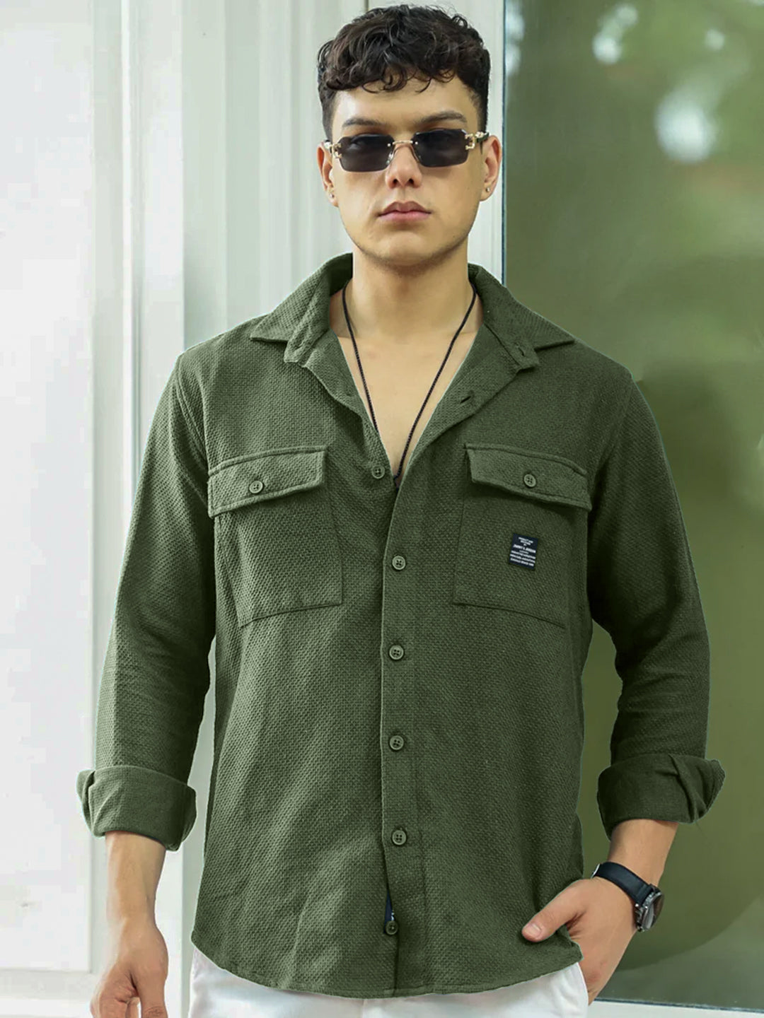 Tuscan Olive Texture Full Sleeve Shirt