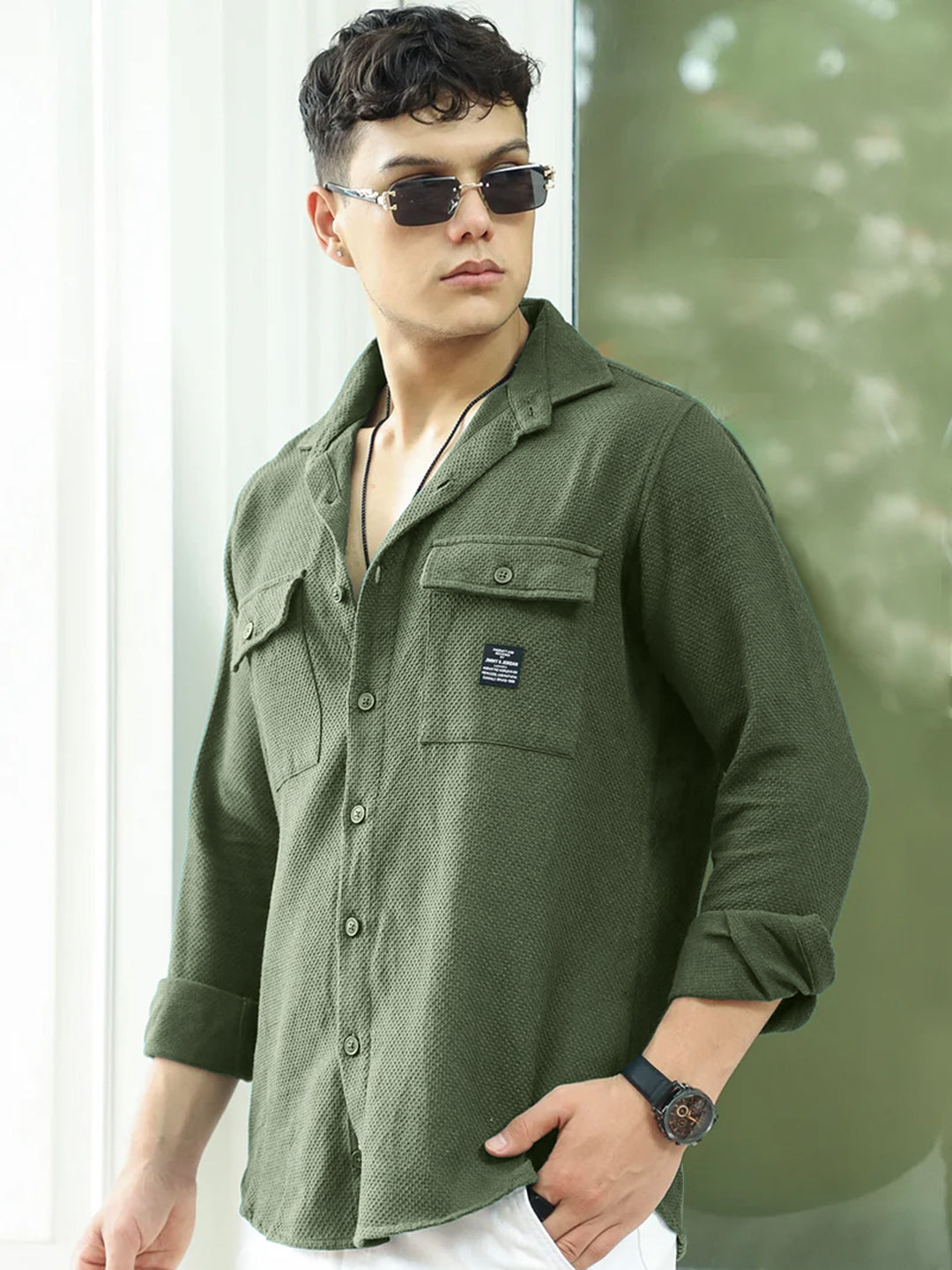 Tuscan Olive Texture Full Sleeve Shirt