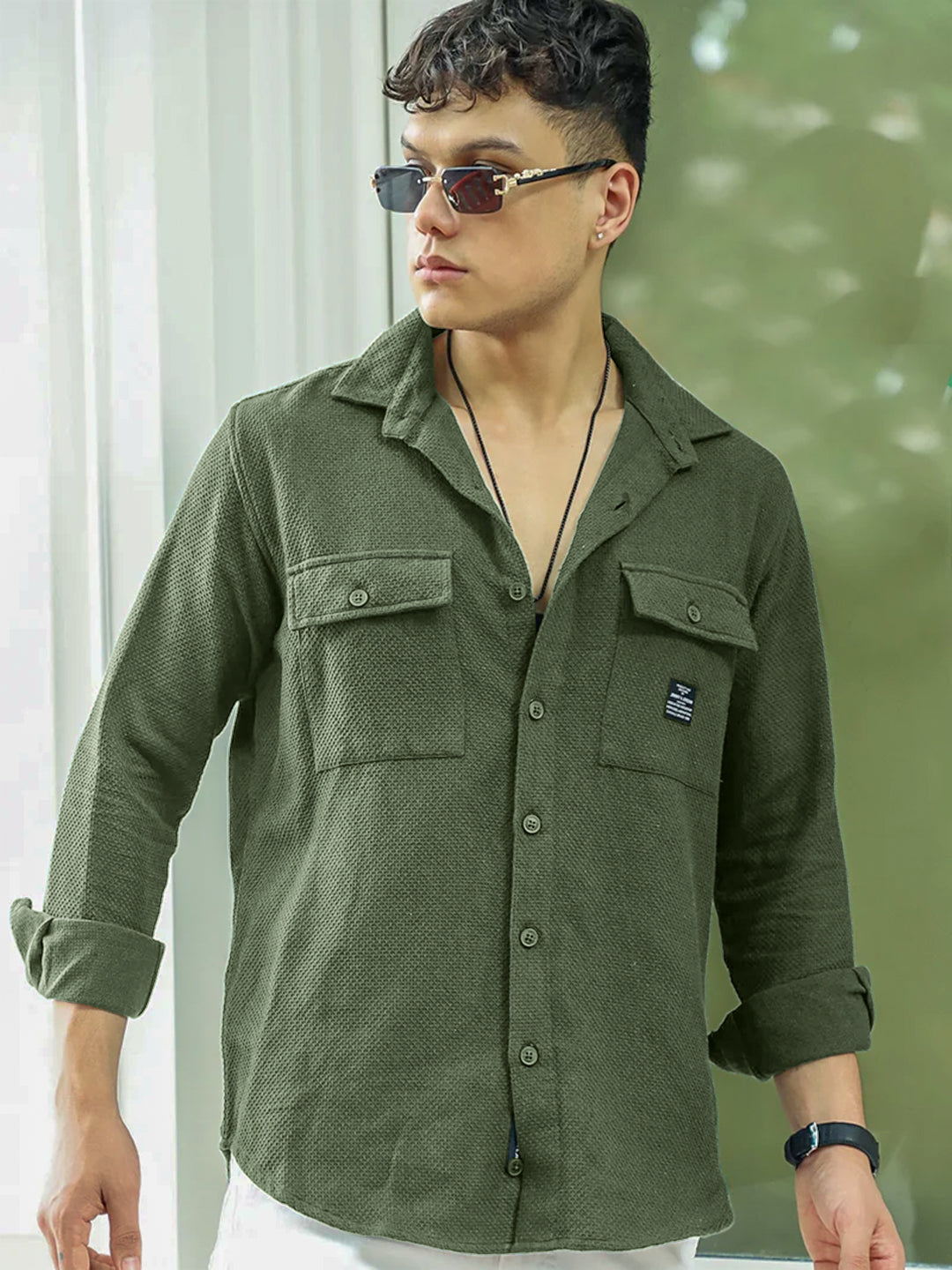 Tuscan Olive Texture Full Sleeve Shirt