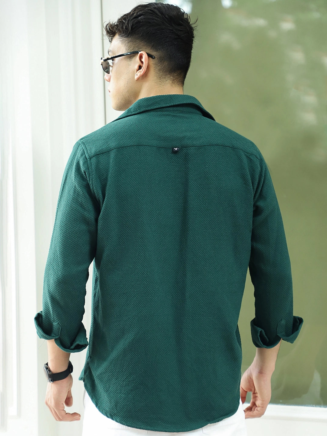 Tuscan Dark Green Texture Full Sleeve Shirt