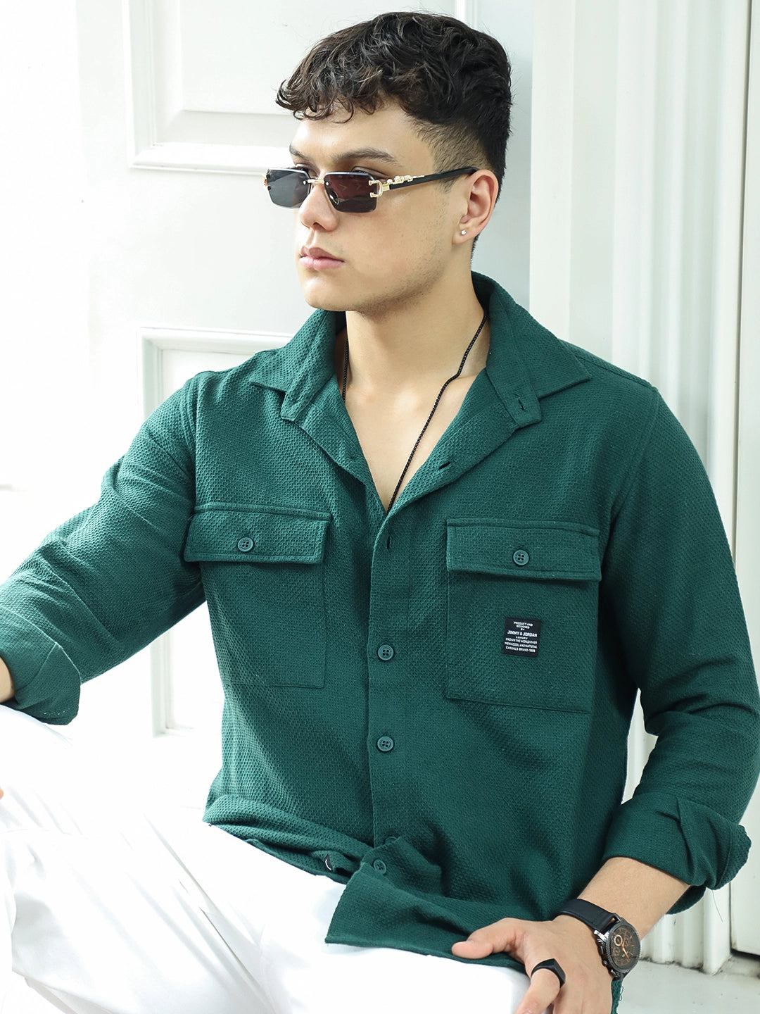 Tuscan Dark Green Texture Full Sleeve Shirt
