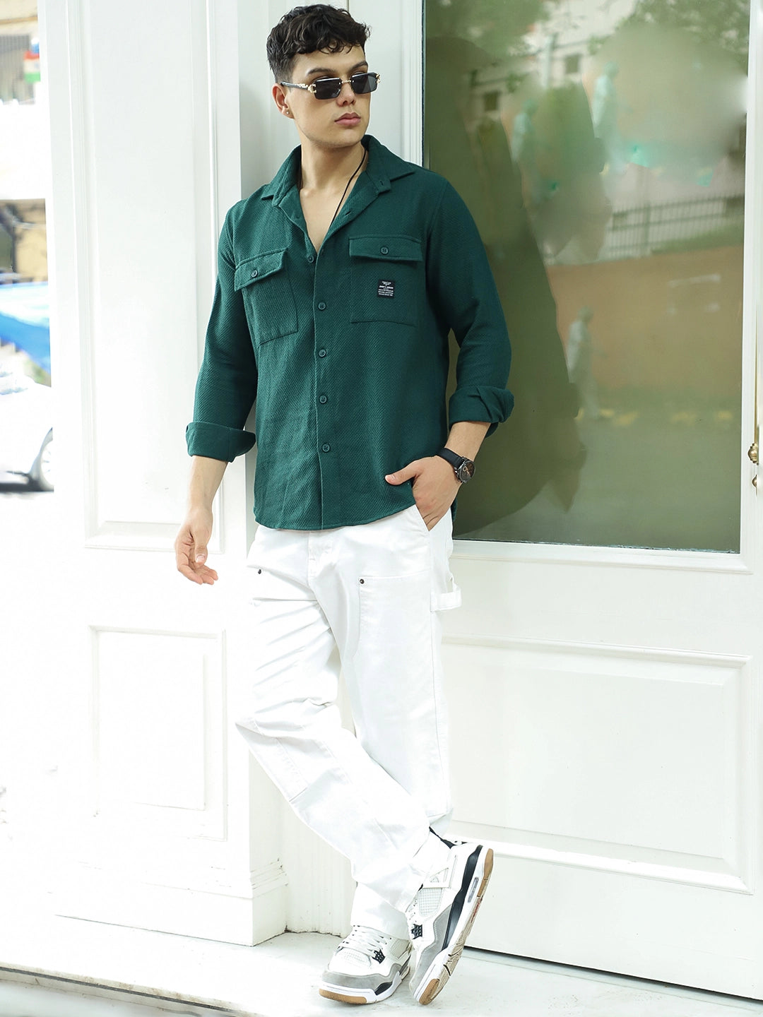 Tuscan Dark Green Texture Full Sleeve Shirt