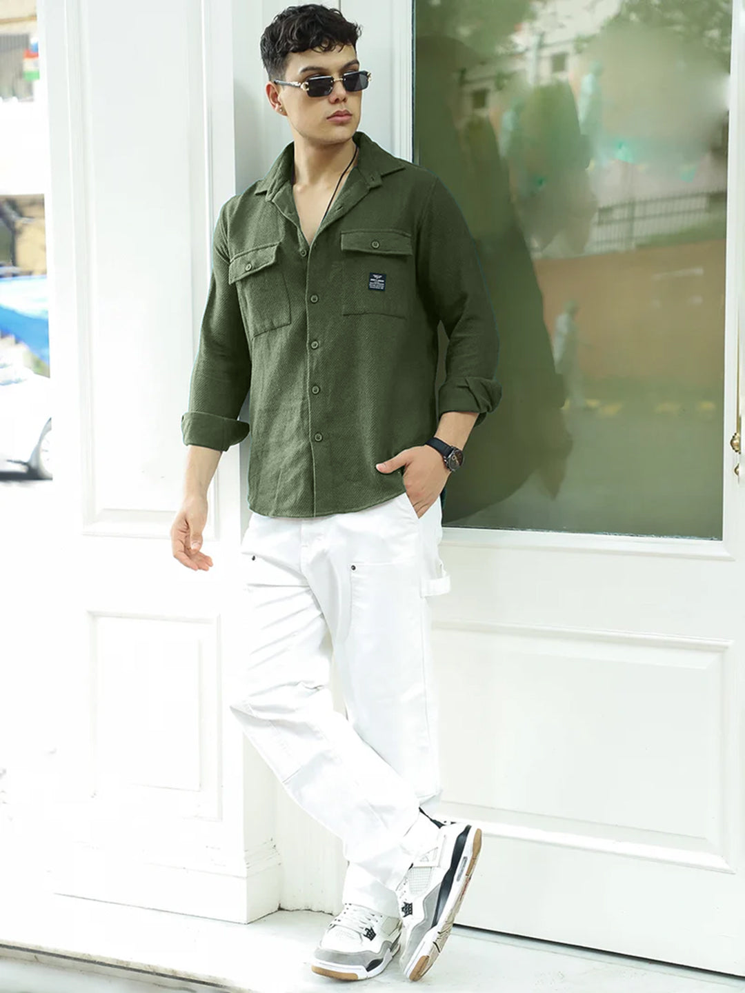 Tuscan Olive Texture Full Sleeve Shirt