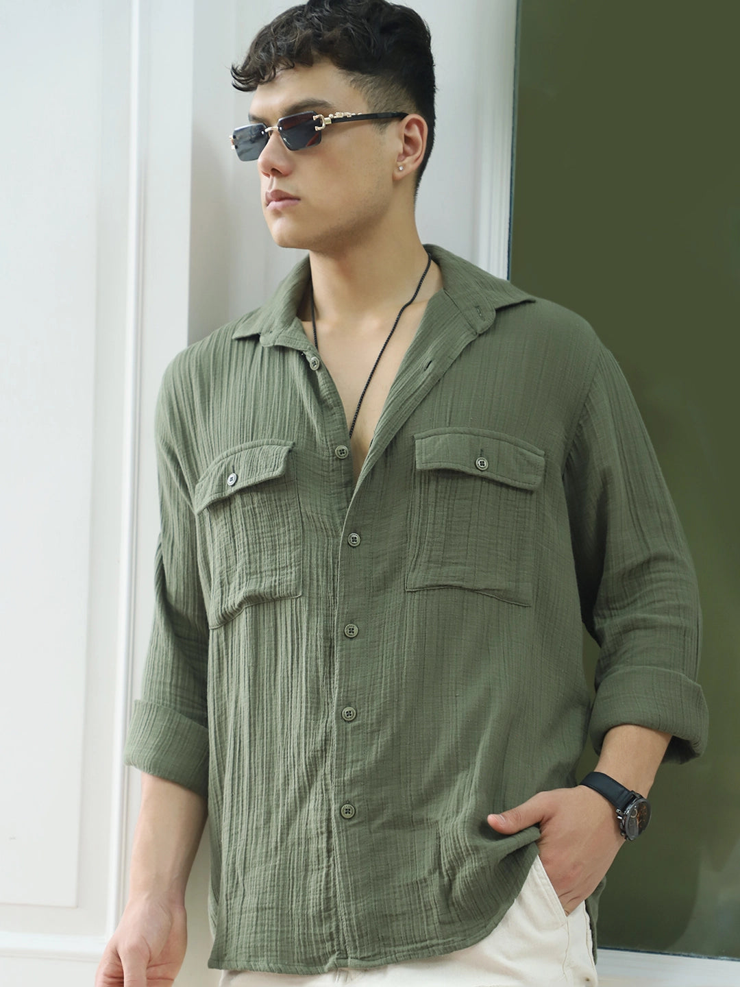 Vero Vibe Lucas Double Clothe Moss Green Shirt