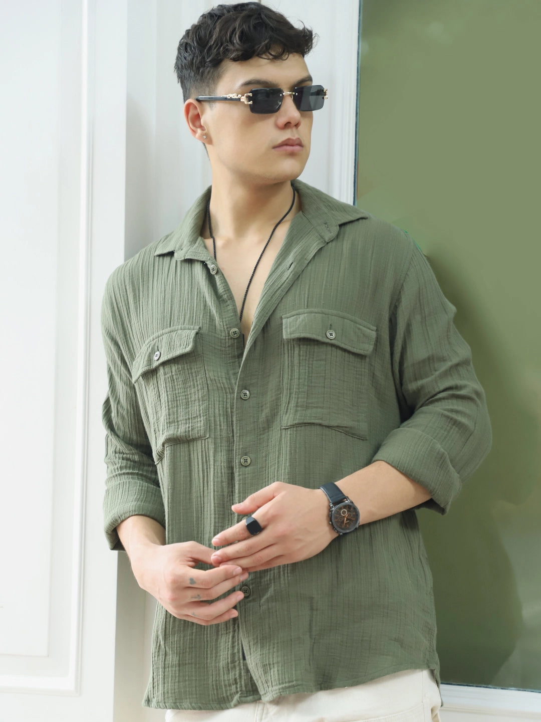 Vero Vibe Lucas Double Clothe Moss Green Shirt