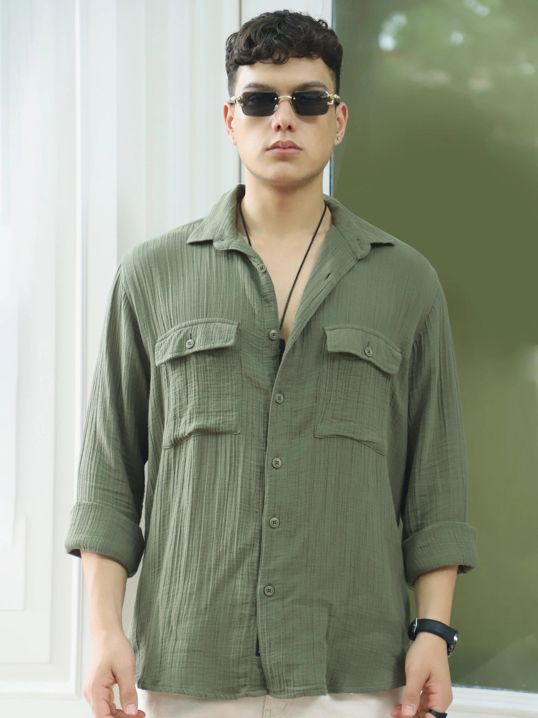 Vero Vibe Lucas Double Clothe Moss Green Shirt