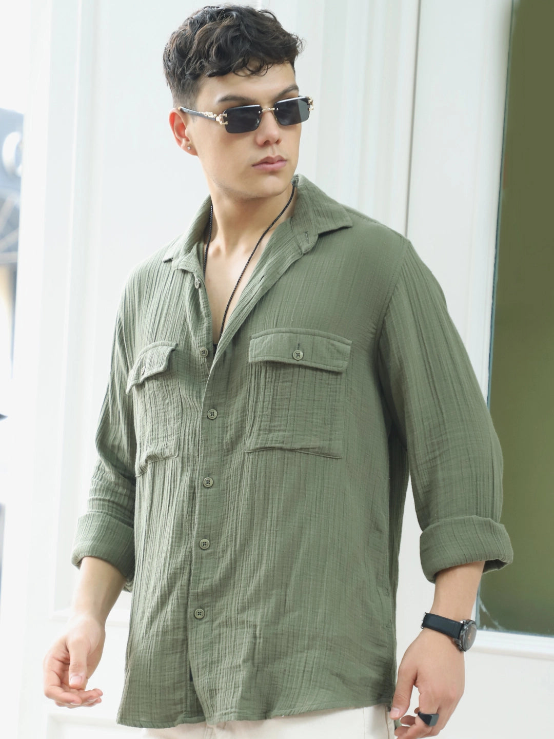 Vero Vibe Lucas Double Clothe Moss Green Shirt
