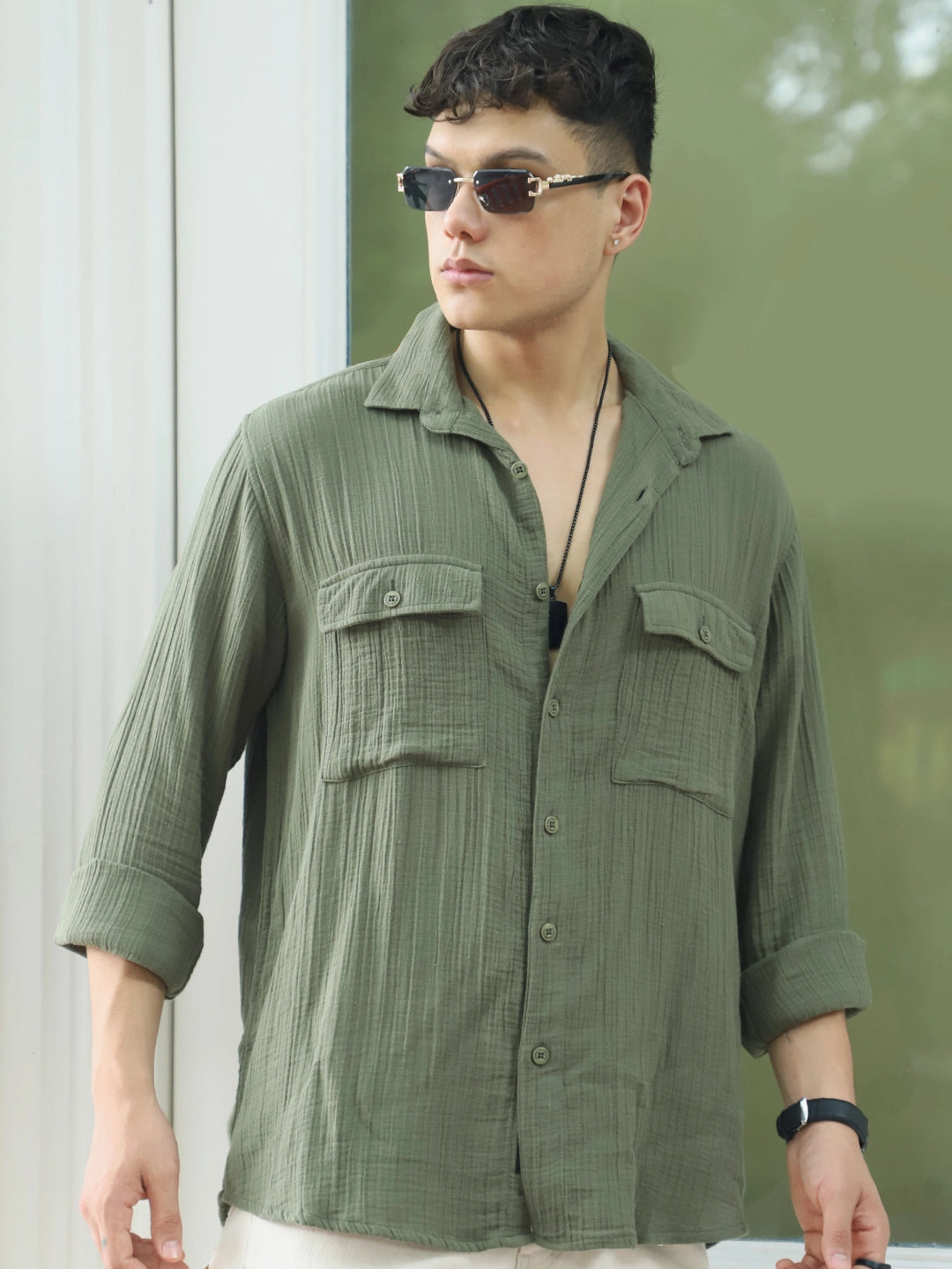 Vero Vibe Lucas Double Clothe Moss Green Shirt