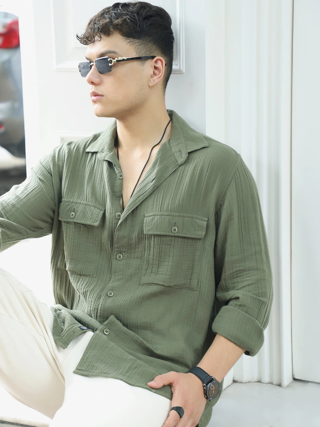Vero Vibe Lucas Double Clothe Moss Green Shirt