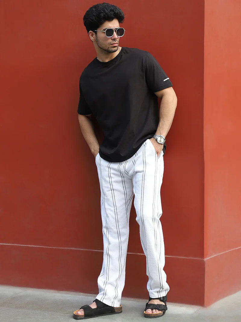 Zayden White Stripe Baggy Fit Trouser