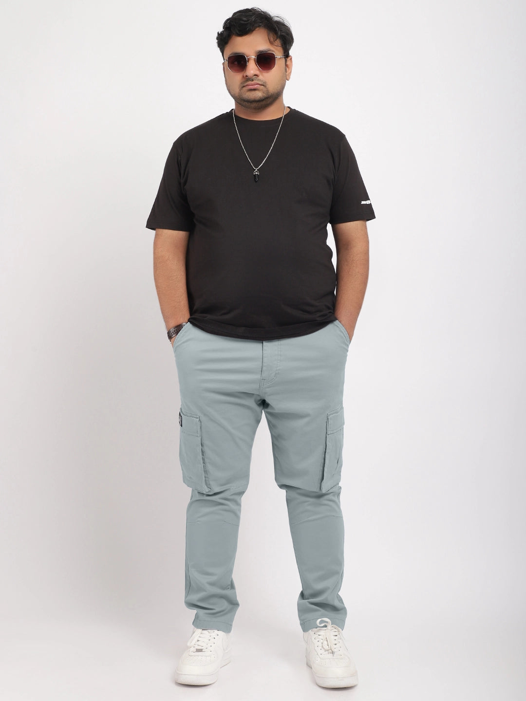 Men Grey Cotton Cargo