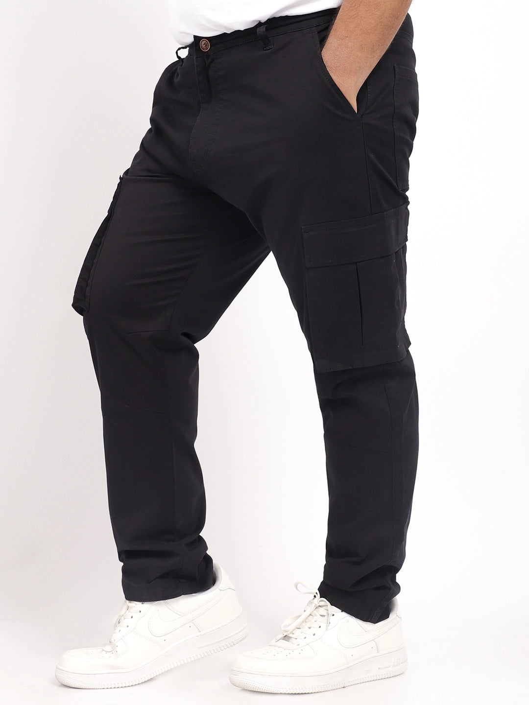 Men Black Cotton Cargo
