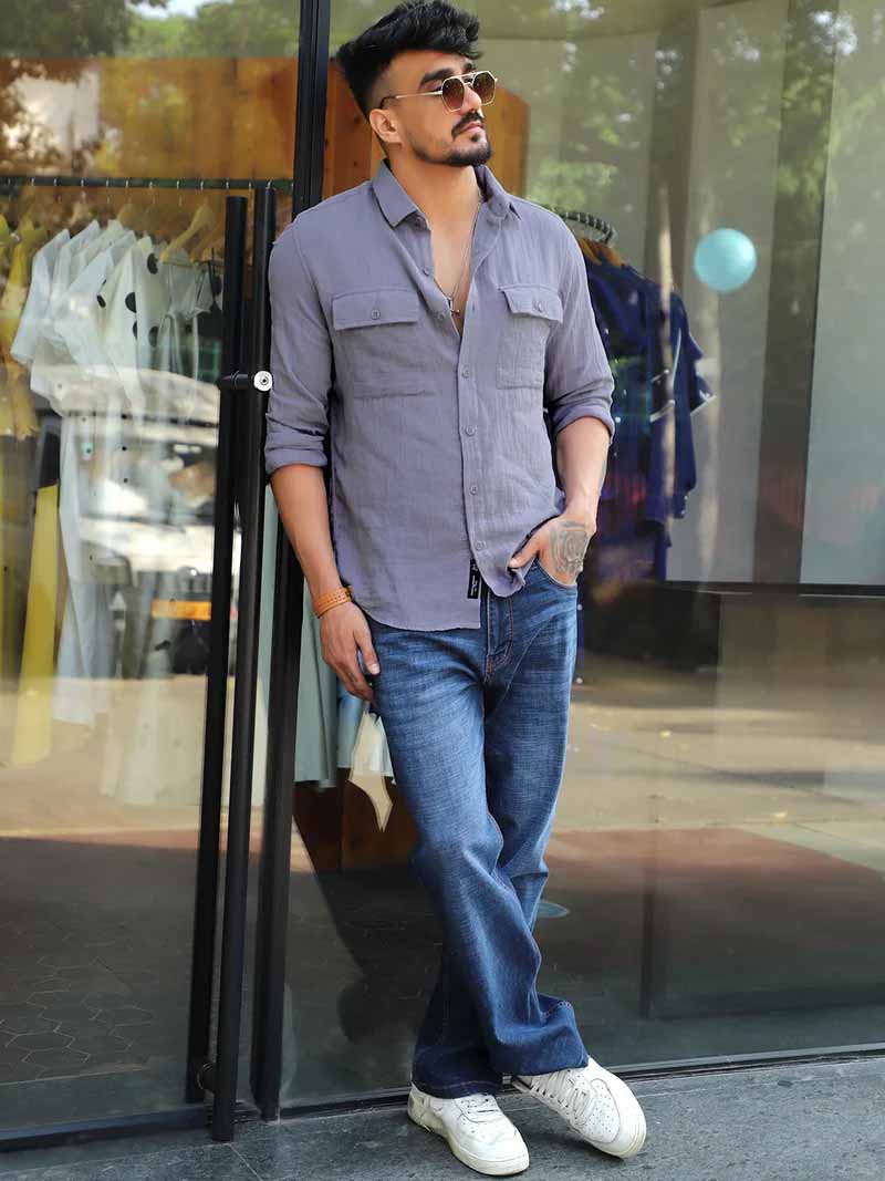 Vero Vibe Lucas Double Clothe Stone Blue Shirt