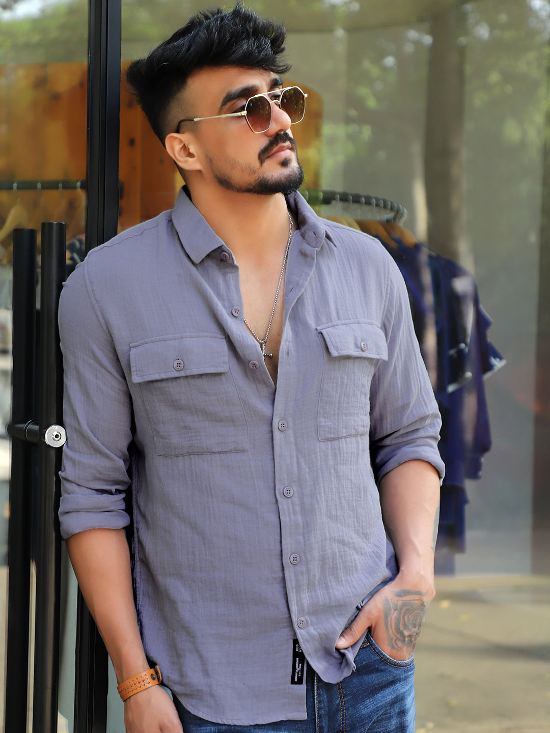 Vero Vibe Lucas Double Clothe Stone Blue Shirt